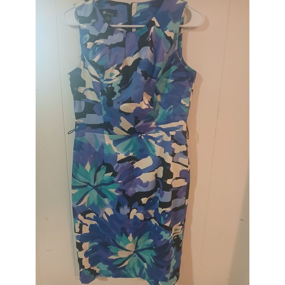 AB Studio Sheath Dress Sleeveless Artsy Floral Watercolor Blue White Size 8